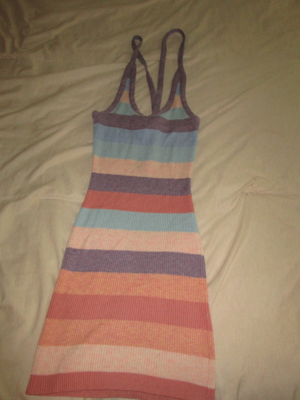 Striped Ribbed Tank Dress in Pastel Rainbow